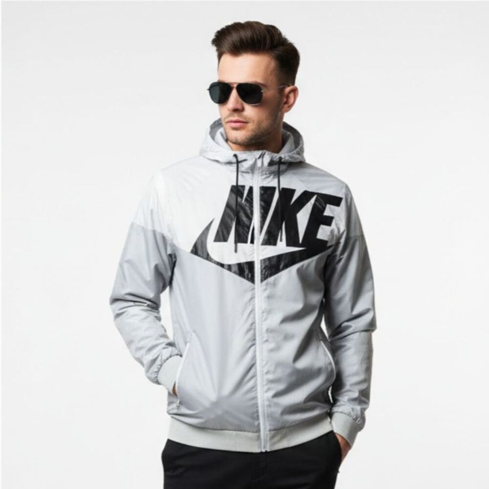 Nike Gray & Black Zip Up Hoody Windbreaker Long Sleeve Sport Track Jacket XL